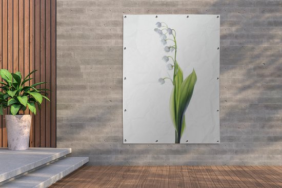 Tuinposter 120x160 cm - Tuindecoratie Een portretbeeld van een Lelietje van Dalen - Poster voor in de tuin - Buiten decoratie - Schutting tuinschilderij - Tuindoek muurdecoratie - Wanddecoratie balkondoek
