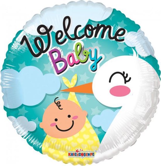 Kaleidoscope Folieballon Welcome Baby Stork Jongens 46 Cm Blauw