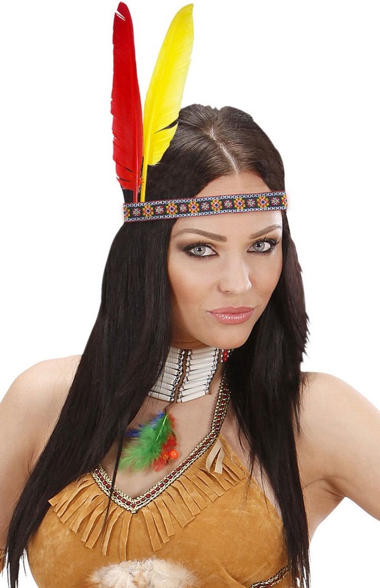 Bandeau marron d'indien avec plumes colorées