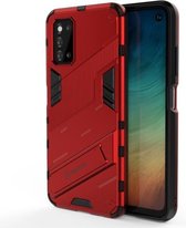 Voor Samsung Galaxy F52 5G Punk Armor 2 in 1 PC + TPU schokbestendig hoesje met onzichtbare houder (rood)