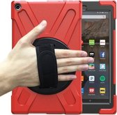 Voor Amazon Kindle Fire HD10 2019 Schokbestendig Kleurrijke Siliconen + PC Beschermhoes met Houder & Handriem & Schouderriem (Rood)