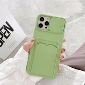 Sliding Camera Cover Design TPU-beschermhoes met kaartsleuf en nekkoord voor iPhone 11 (groen)