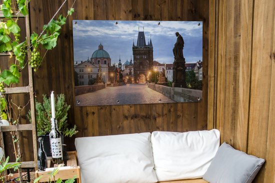 Affiche Pont Charles au petit matin avec un ciel nuageux sur le jardin de Prague 120x80 cm - Toile de jardin / Toile d'extérieur / Peintures pour l'extérieur (décoration de jardin)