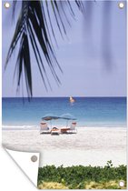 Tuinposters buiten Zonnebedden op Mauna Kea Beach Hawaii - 60x90 cm - Tuindoek - Buitenposter