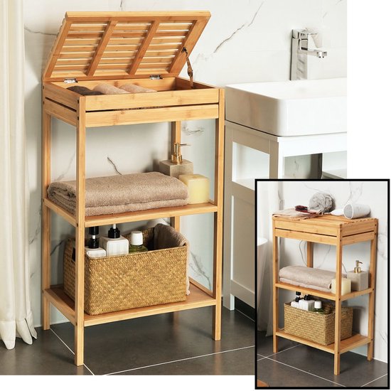 Support de salle de bain en bois de bambou - Support sur pied à 3 niveaux pour la salle de bain - Armoire ouverte comme armoire de salle de bain - Decopatent®
