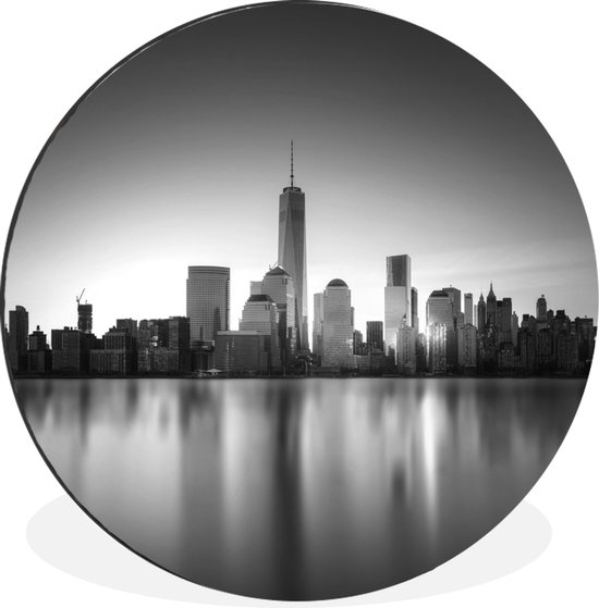 WallCircle - Wandcirkel - Muurcirkel - Skyline van New York -zwart-wit - Aluminium - Dibond - ⌀ 60 cm - Binnen en Buiten