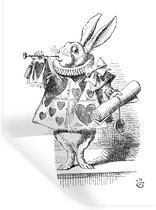 Muurstickers - Sticker Folie - Vintage illustratie muziekspelend konijn - zwart wit - 90x120 cm - Plakfolie - Muurstickers Kinderkamer - Zelfklevend Behang - Zelfklevend behangpapier - Stickerfolie