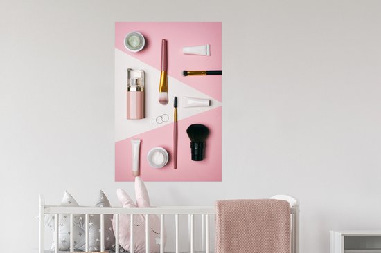 Sticker Muursticker Flat lay Beauty - Maquillage - 60x90 cm - film adhésif autocollant - sticker mural repositionnable