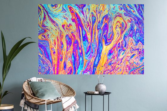 Muursticker Art psychédélique - Art psychédélique aux multiples couleurs - 120x80 cm - film adhésif autocollant - sticker mural repositionnable