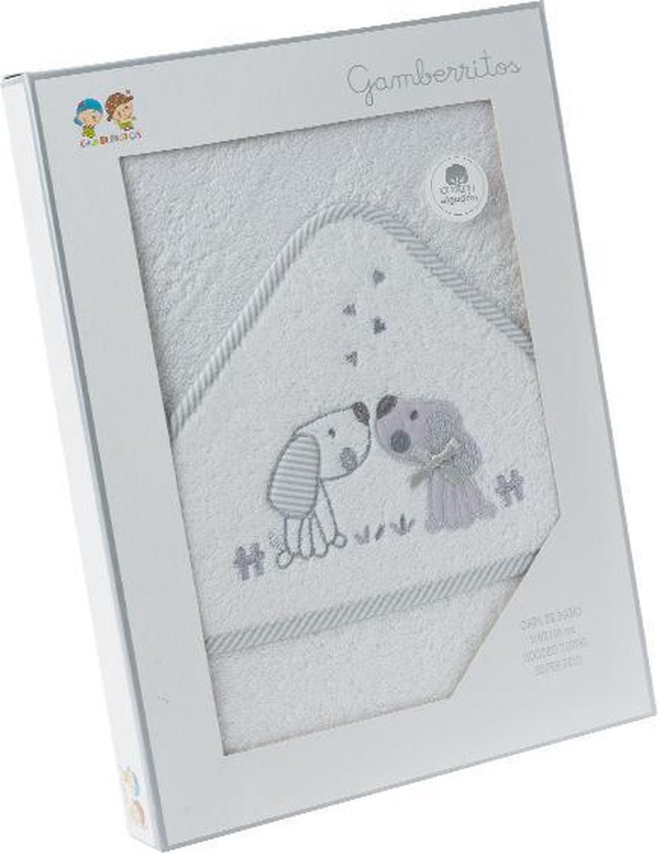 Gamberritos Badcape Hondjes 100 X 100 Cm Katoen Wit/grijs