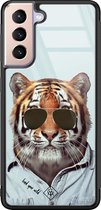 Samsung S21 hoesje glass - Tijger wild | Samsung Galaxy S21  case | Hardcase backcover zwart