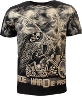 Rock Eagle Biker Ride Hard Die Fast Cemetery T-Shirt Zwart / Grijs - Officially Licensed
