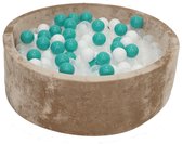 Velvet Ballenbak Goud 90x40 met 250 ballen Turquoise, Wit, Transparant