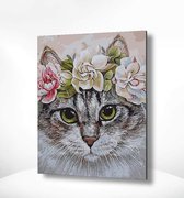 Painting Expert® Schilderen op nummer Volwassenen - Schilderen op nummer Kinderen - Kat met Bloemen - 40x50cm - Exclusief Lijst (24 kleurtjes)