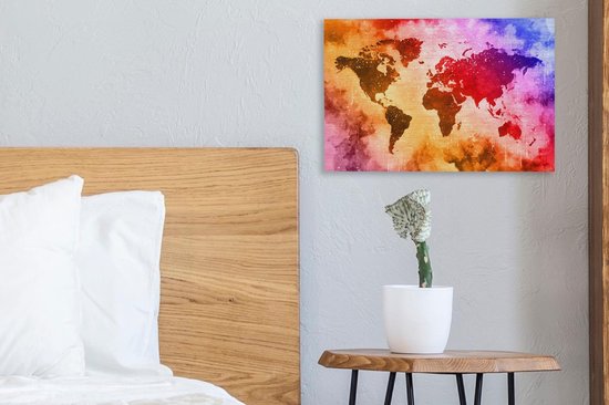 Wereldkaart aux couleurs chaudes de la peinture sur fond avec motif texturé 30x20 cm