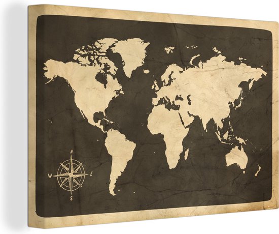 Peintures sur toile Wereldkaart - Rose des vents - Vintage - 150x100 cm - Décoration murale