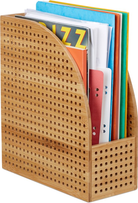 Relaxdays 5 x documentenhouder van bamboe, geperforeerd, stapelbaar, A4, bureaublad, kantoor, legplank, h x d: ca. 7 x 25 x 33, naturel