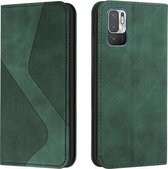 Voor Xiaomi Redmi Note 10 5G Skin Feel Magnetisch S-type Effen Kleur Horizontale Flip Lederen Case met Houder & Kaartsleuf & Portemonnee (Groen)