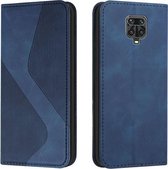 Voor Xiaomi Redmi Note 9S / Note 9 Pro Skin Feel Magnetisch S-type Effen Kleur Horizontale Flip Lederen Case met Houder & Kaartsleuf & Portemonnee (Blauw)