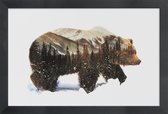 JUNIQE - Poster met houten lijst Arctische grizzlybeer double exposure