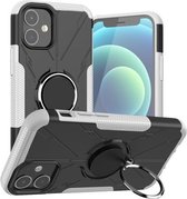 Machine Armor Bear Shockproof PC + TPU beschermhoes met ringhouder voor iPhone 12 mini (wit)