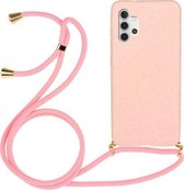Voor Samsung Galaxy A32 5G tarwestro materiaal + TPU beschermhoes met draagkoord (roze)