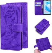 Voor OPPO Realme C20 Tiger Embossing Pattern Horizontale Flip lederen tas met houder & kaartsleuven & portemonnee (paars)