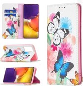 Voor Samsung Galaxy A82 5G Gekleurde Tekening Patroon Onzichtbare Magnetische Horizontale Flip PU Lederen Case met Houder & Kaartsleuven & Portemonnee (Twee Vlinders)