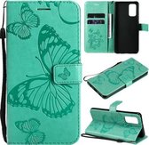Voor Samsung Galaxy A32 4G Pressed Printing Butterfly Pattern Horizontale Flip PU Leather Case met houder & kaartsleuven & portemonnee & Lanyard (groen)
