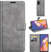 Voor OPPO A94 4G / F19 Pro Retro kalfspatroon gesp Horizontale flip lederen tas met houder & kaartsleuven & portemonnee (grijs)