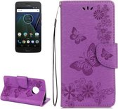 Voor Motorola Moto G5 Plus Geperst Bloemen Vlinderpatroon Horizontale Flip Leren Case met Houder & Kaartsleuven & Portemonnee (Paars)