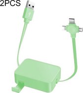 2 STUKS 3A USB naar 8Pin + Micro USB + USB-C / Type-C telescopische drie-in-één datakabel met mobiele telefoonhouder Datakabel, lengte: 1m (groen)