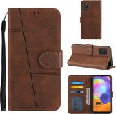 Voor Samsung Galaxy A31 4G Stiksels Kalf Textuur Gesp Horizontale Flip Lederen Case met Houder & Kaartsleuven & Portemonnee & Lanyard (Bruin)