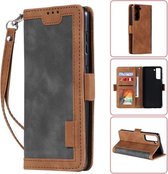 Voor Samsung Galaxy S21 FE Retro splicing horizontale flip lederen tas met kaartsleuven & houder & portemonnee (grijs)