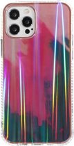 IMD Rendering Watercolor Aurora Pattern Shockproof TPU + PC beschermhoes voor iPhone 12/12 Pro (Berry Color)