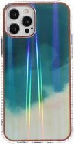 IMD Rendering Watercolor Aurora Pattern Shockproof TPU + PC beschermhoes voor iPhone 12 Pro Max (cyaan en grijs)