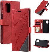 Voor OnePlus 8T Skin Feel Splicing Horizontale Flip lederen hoes met houder & kaartsleuven & portemonnee & fotolijst (rood)