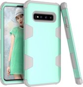 Voor Samsung Galaxy S10 + siliconen in contrastkleur + schokbestendige pc-hoes (mintgroen + grijs)