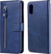 Voor Samsung Galaxy A02 / M02 (EU-versie) Mode Kalfsstructuur Rits Horizontale Flip Leren Case met Standaard & Kaartsleuven & Portemonnee (Blauw)