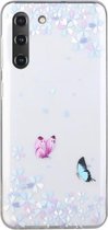 Voor Samsung Galaxy S21 FE gekleurde tekening patroon transparant TPU beschermhoes (bloem vlinder)