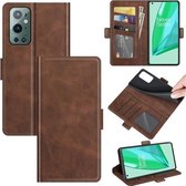 Voor OnePlus 9 Pro Dual-side magnetische gesp Horizontale flip lederen hoes met houder & kaartsleuven en portemonnee (bruin)
