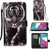 Voor Motorola Moto G30 / G10 / G10 Power Gekleurde tekening Patroon Plain Weave Horizontale Flip lederen tas met houder & kaartsleuf & portemonnee & lanyard (Black And White Tiger)