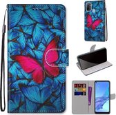 Voor OPPO A53 4G (2020) / A53s / A32 / A33 (2020) Gekleurde tekening Cross Texture Horizontale flip PU lederen tas met houder & kaartsleuven & portemonnee & lanyard (blauw-rode vli