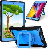 Contrasterende kleur schokbestendige robot siliconen + pc-hoes met polsbandhouder voor iPad 10.2 & 10.2 (2020) (zwart + blauw)