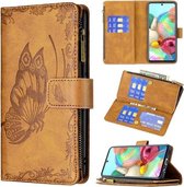 Voor Samsung Galaxy A71 4G Vliegende Vlinder Embossing Patroon Rits Horizontale Flip Leren Case met Houder & Kaartsleuven & Portemonnee (Bruin)