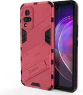 Voor vivo V21 Punk Armor 2 in 1 PC + TPU schokbestendig hoesje met onzichtbare houder (lichtrood)