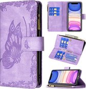 Voor iPhone 11 Flying Butterfly Embossing Pattern Rits Horizontale Flip lederen tas met houder & kaartsleuven & portemonnee (paars)