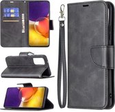 Voor Samsung Galaxy A82 5G Retro Lambskin Texture Pure Color Horizontale Flip PU Leather Case met Houder & Kaartsleuven & Portemonnee & Lanyard (Zwart)