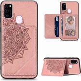 Voor Samsung Galaxy M21 Mandala Reliëf Magnetische Doek PU + TPU + PC Case met Houder & Kaartsleuven & Portemonnee & Fotolijst (Rose Goud)