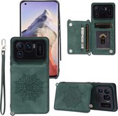 Voor Xiaomi Mi 11 Ultra Mandala reliëf PU + TPU-hoesje met houder & kaartsleuven & fotolijst & riem (groen)